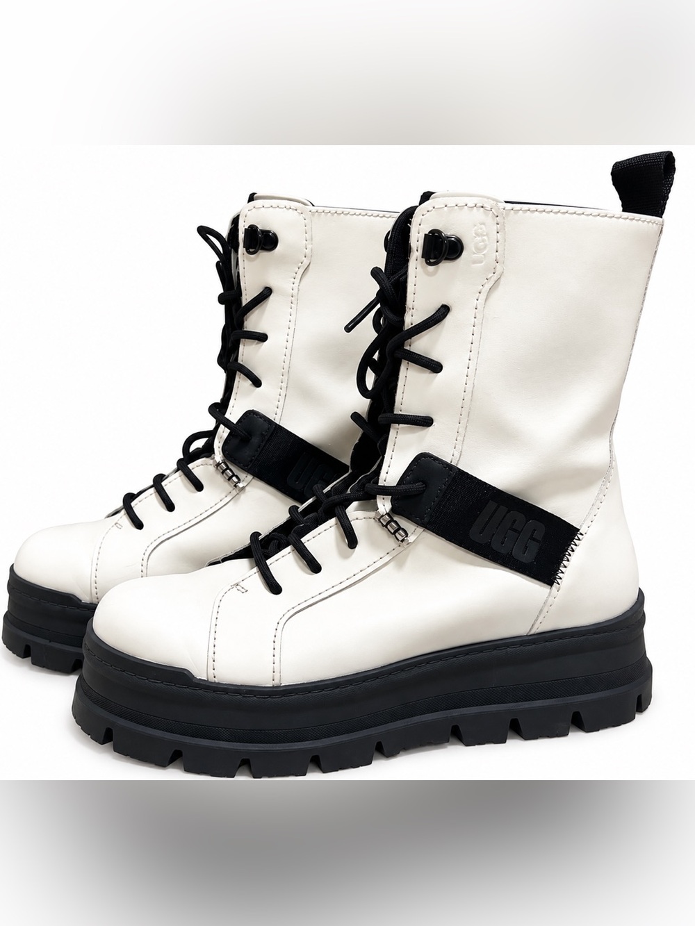 UGG Sheena 1112397 Women’s 7.5 White Black Platform Combat Lace Up Boots